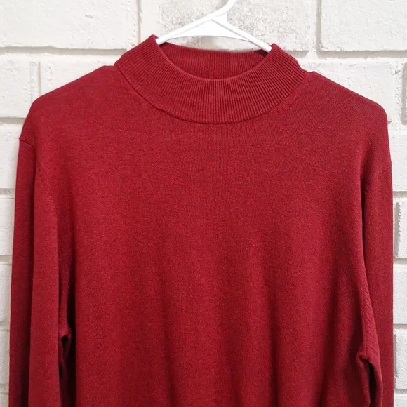 Paul Fredrick Cashmere/Silk Blend Red/Black Heathered Mockneck Sweater. Sz Med. - Picture 2 of 9
